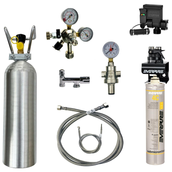 Anschlußpaket Tafelwassergeräte Auftischgerät Flexschläuche mit AS & Filter & 2Kg CO2