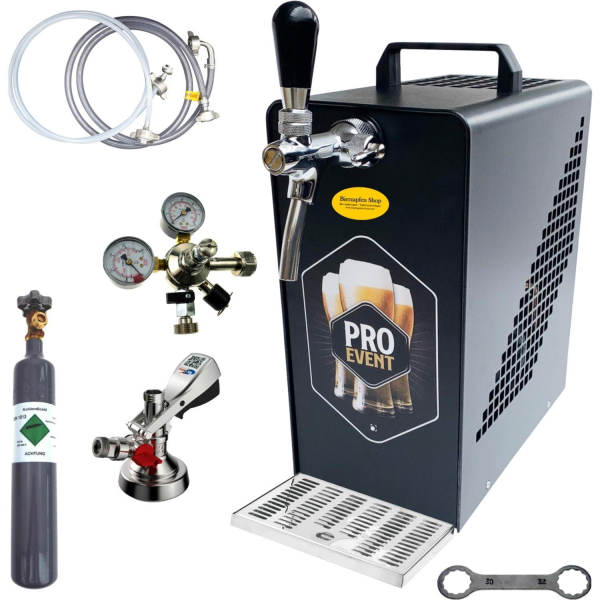 Bierkühler Bierzapfanlage schwarz 30 L/h - KOMPLETTSET - KEG KeyKeg - CO2 0,5 kg