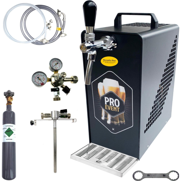 Bierkühler Bierzapfanlage schwarz 30 L/h SET & Adapter 5 L Dosen, CO2 0,5 kg