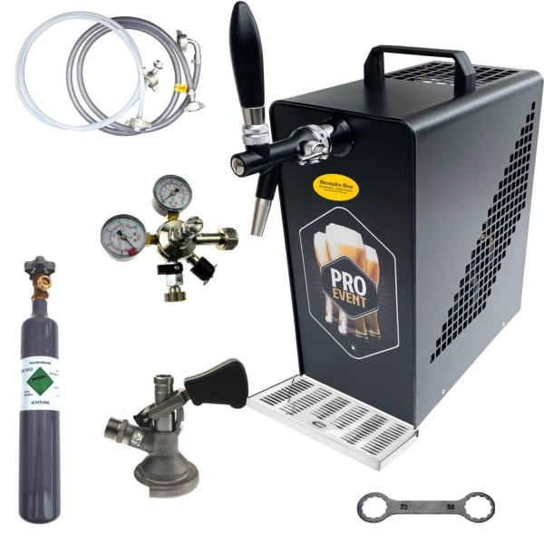 Bierkühler Bierzapfanlage schwarz/schwarz 30 L/h - SET - KEG Flach - CO2 0,5 kg