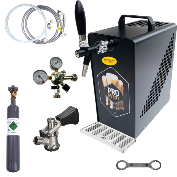 Bierkühler Bierzapfanlage schwarz/schwarz 30 L/h - SET - KEG Korb - CO2 0,5 kg