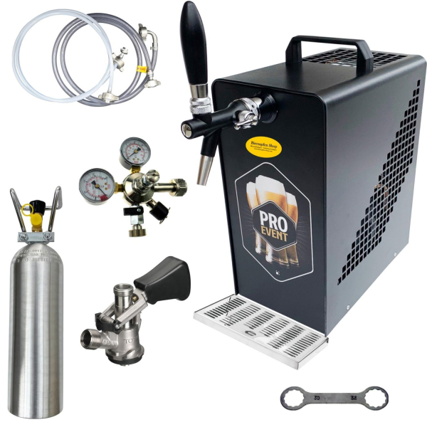 Bierkühler Bierzapfanlage schwarz/schwarz 30 L/h - SET - KEG Korb - CO2 2,0 kg