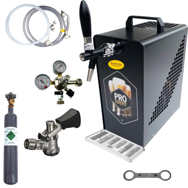 Bierkühler Bierzapfanlage schwarz/schwarz 30 L/h - SET - KEG Köpi - CO2 0,5 kg