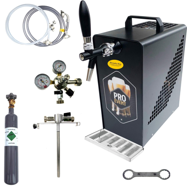 Bierkühler Bierzapfanlage schwarz/schwarz 30 L/h SET & Adapter 5 L CO2 0,5 kg