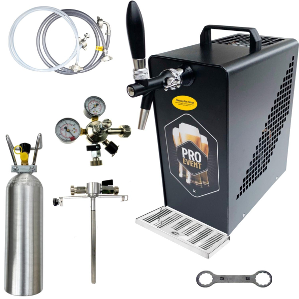 Bierkühler Bierzapfanlage schwarz/schwarz 30 L/h SET & Adapter 5 L CO2 2,0 kg