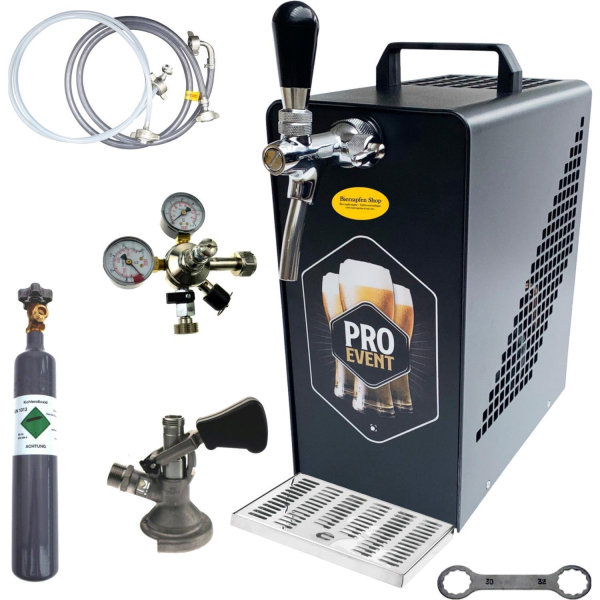 Bierkühler Bierzapfanlage schwarz/Edelstahl 30 L/h - SET - KEG Flach - CO2 0,5 kg