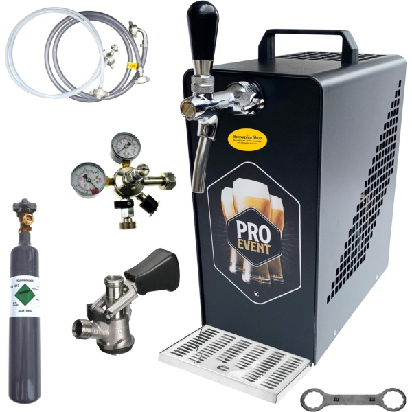Bierkühler Bierzapfanlage schwarz/Edelstahl 30 L/h - SET - KEG Korb - CO2 0,5 kg