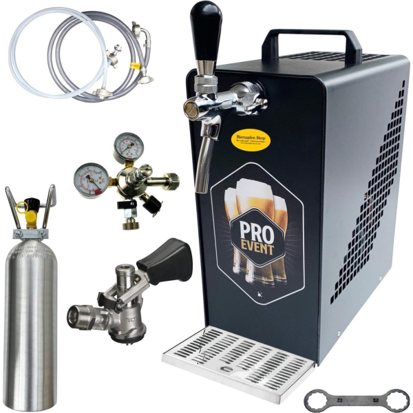 Bierkühler Bierzapfanlage schwarz/Edelstahl 30 L/h - SET - KEG Köpi - CO2 2,0 kg