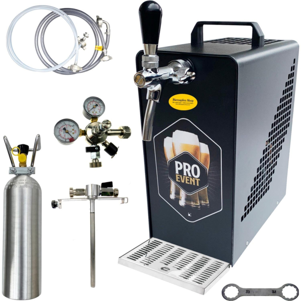 Bierkühler Bierzapfanlage schwarz/Edelstahl 30 L/h SET & Adapter 5 L CO2 2,0 kg
