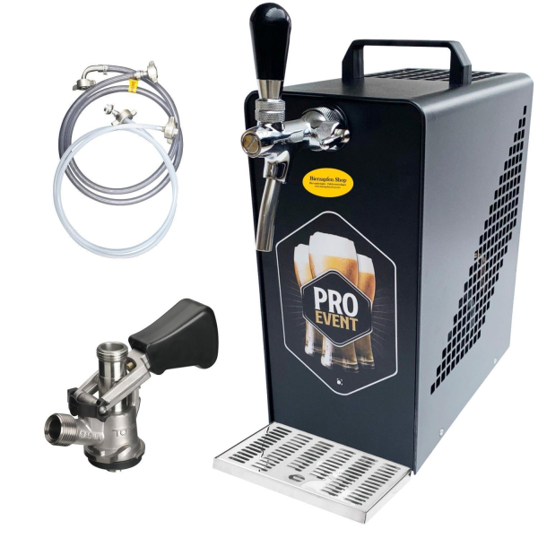 Bierkühler Bierzapfanlage schwarz 30 L/h - Druckluftkompressor - KEG Korb