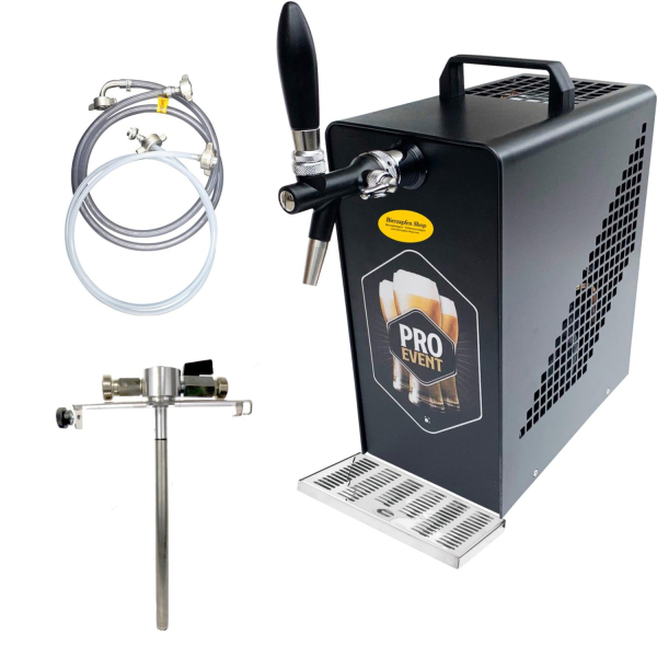 Bierkühler Bierzapfanlage schwarz/schwarz 30 L/h Druckluftkompressor & Adapter 5 L