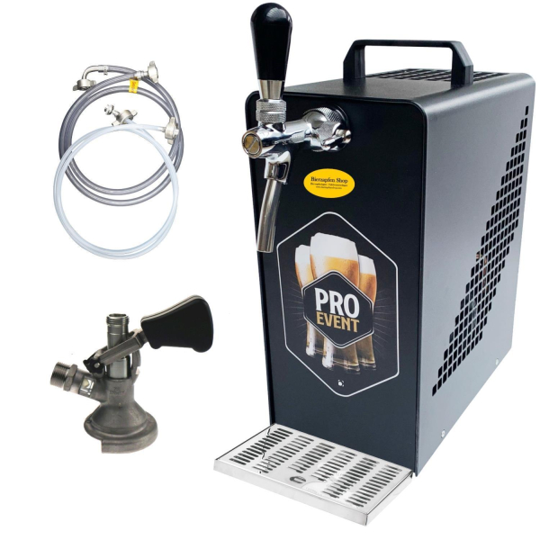 Bierkühler Bierzapfanlage schwarz/Edelstahl 30 L/h - Druckluftkompressor - KEG Flach