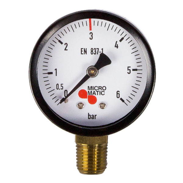 Arbeitsmanometer Manometer 50mm mit 1/4 Zoll Gewinde 3 bar - Micro Matic