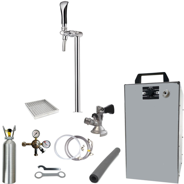 Bier Zapfanlage 60 L/h SET 1-leitig - Schanksäule Tube - Zapfkopf Flach - 2kg CO2