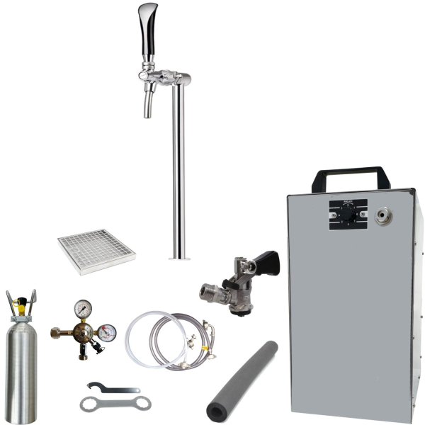 Bier Zapfanlage 60 L/h SET 1-leitig - Schanksäule Tube - Zapfkopf Korb - 2kg CO2