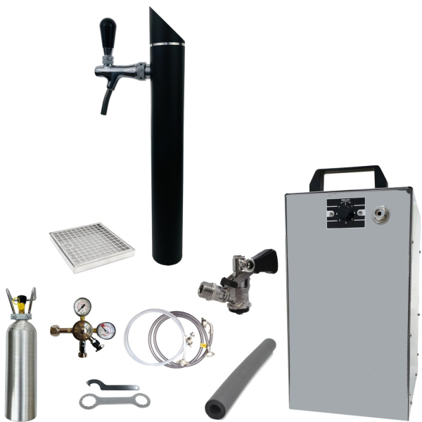 Bier Zapfanlage 60 L/h SET 1-leitig Schanksäule Black Zapfkopf Typ S Korb 2kg CO2