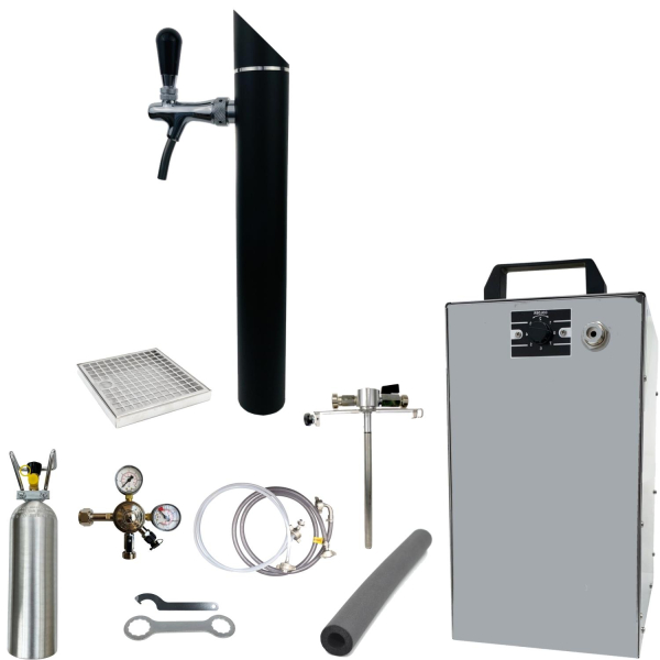 Bier Zapfanlage 60 L/h SET 1-ltg Schanksäule Black Adapter 5 Liter Dosen 2kg CO2