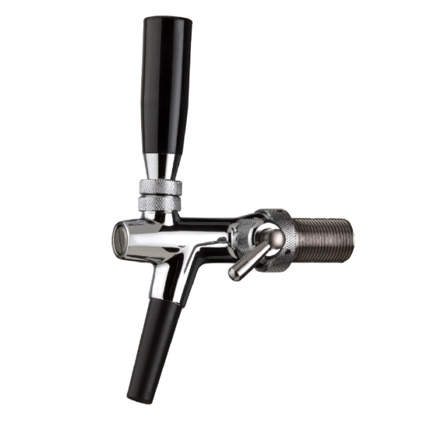 Bierhahn Schankhahn Kompensatorhahn - verchromt - Auslauf schwarz - 35mm Stutzen