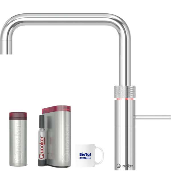 Quooker Wasserhahn Fusion Square verchromt glänzend & PRO3 & CUBE Sprudelwasser
