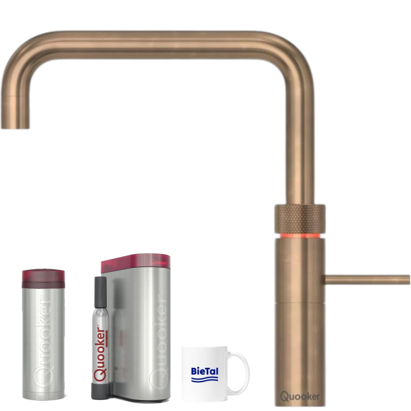 Quooker Wasserhahn Fusion Square Messing Patina & PRO3 & CUBE Sprudelwasser