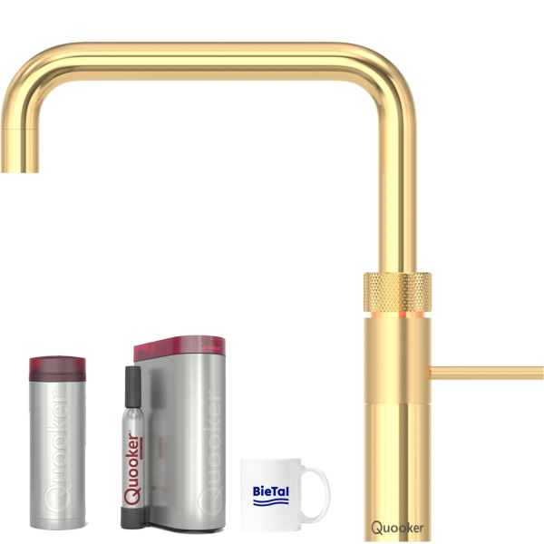 Quooker Wasserhahn Fusion Square gold & PRO3 Reservoire & CUBE Sprudelwasser