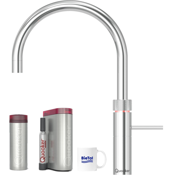 Quooker Wasserhahn Fusion Round verchromt glänzend & PRO3 & CUBE Sprudelwasser