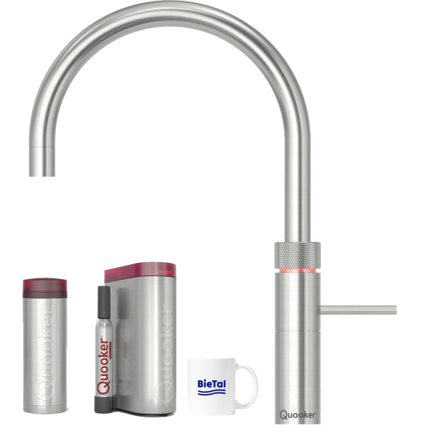 Quooker Wasserhahn Fusion Round Voll Edelstahl & PRO3 & CUBE Sprudelwasser