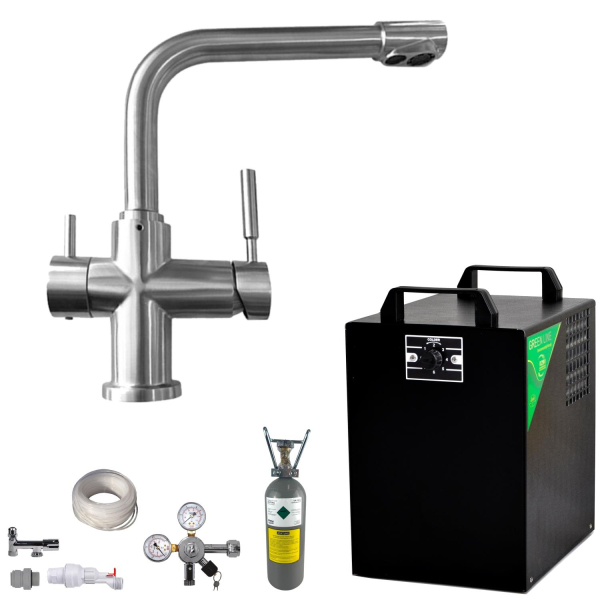 Wassersprudler BieTal® BT-25U Kühlung 25 L/h 3-Wege L-Hahn Voll Edelstahl SET