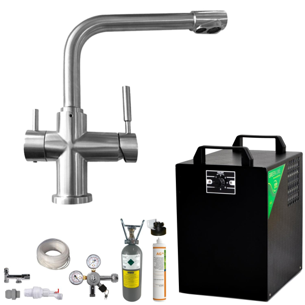 Wassersprudler BieTal® BT-25U mit Kühlung 25 L/h 3-Wege L-Hahn Voll Edelstahl Filter