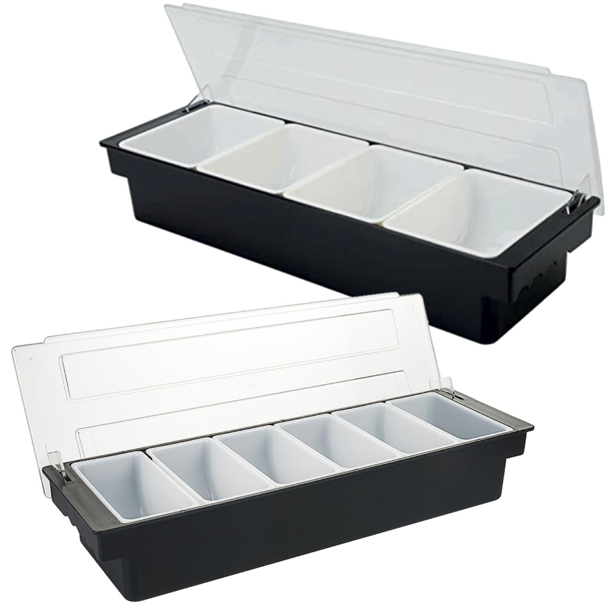 Schwarzer 6-Fach Obst- & Zutaten-Organizer – Mit Transparentem Deckel, Je Fach 200 Ml – Für Küche, Bar, Pizza-Belag