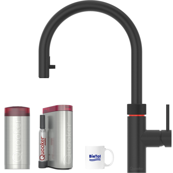 Quooker Wasserhahn Flex schwarz COMBI & gekühltes sprudelndes Wasser CUBE