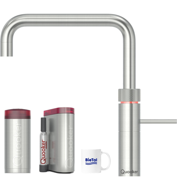 Quooker Wasserhahn Fusion Square Edelstahl COMBI gekühltes sprudelndes Wasser CUBE