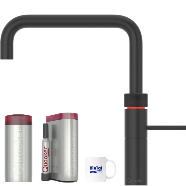 Quooker Wasserhahn Fusion Square schwarz COMBI & gekühltes sprudelndes Wasser CUBE