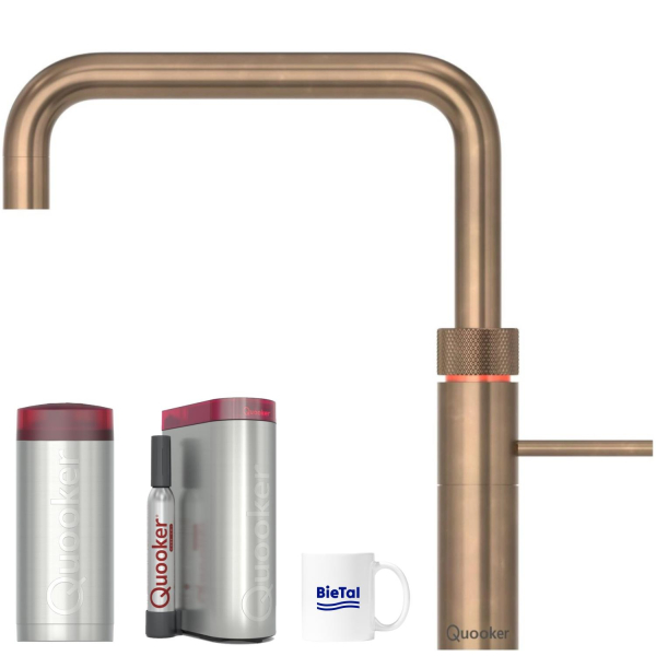 Quooker Wasserhahn Fusion Square Messing Patina COMBI & sprudelndes Wasser CUBE
