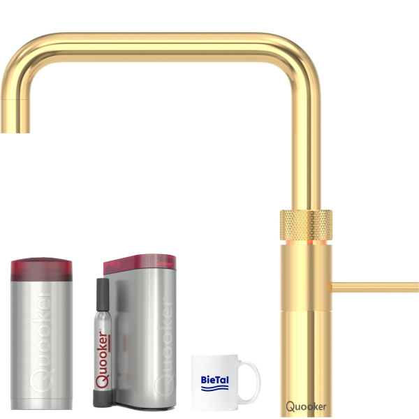 Quooker Wasserhahn Fusion Square gold & COMBI & kühles sprudelndes Wasser CUBE