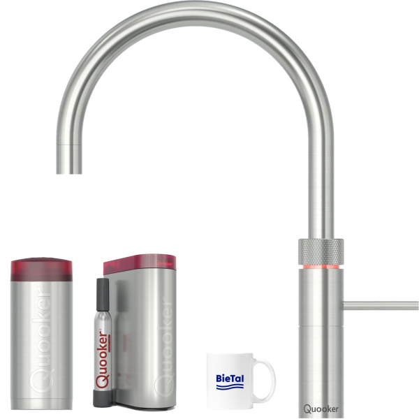 Quooker Wasserhahn Fusion Round Voll Edelstahl & COMBI & sprudelndes Wasser CUBE