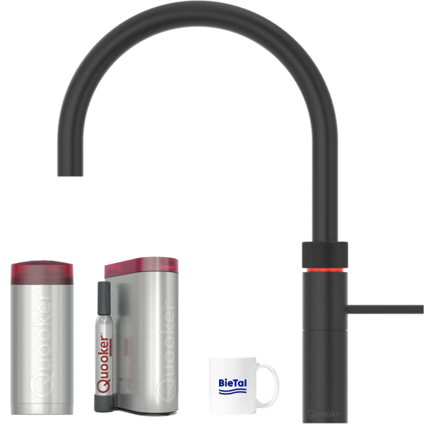 Quooker Wasserhahn Fusion Round schwarz COMBI Reservoir & sprudelndes Wasser CUBE