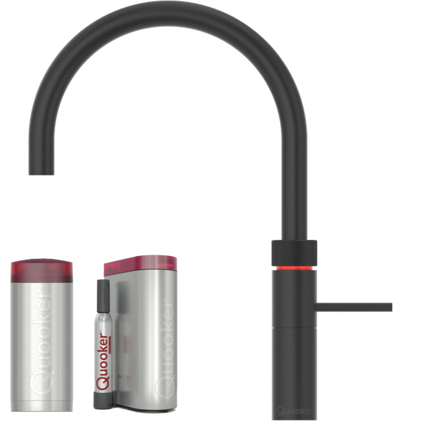 Quooker Fusion Round schwarz & COMBI+ Heißwasser & CUBE Sprudelwasser