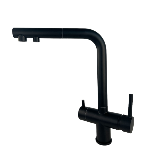 Wasserhahn Spültischarmatur Schwarz BieTal® BT-300 3-Wege L-Auslauf ausziehbar