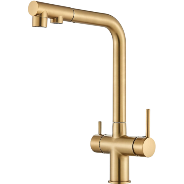 Wasserhahn Spültischarmatur Gold matt BieTal® BT-300 3-Wege L-Auslauf ausziehbar