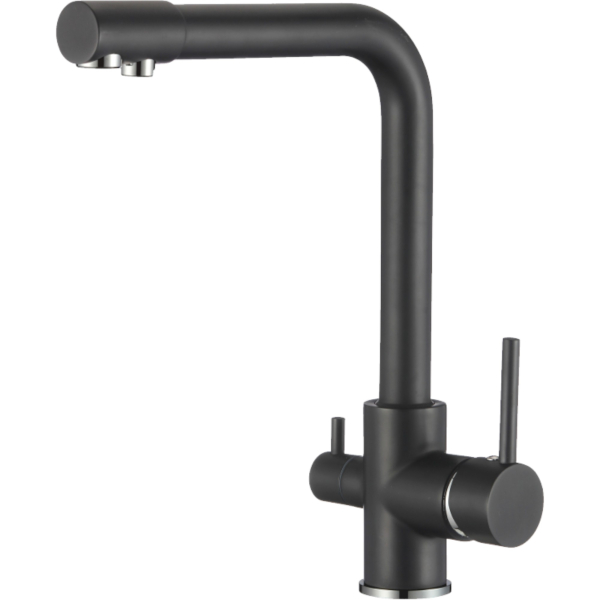 Wasserhahn Spültischarmatur Mischbatterie BieTal® BT-301 3-Wege L-Auslauf Schwarz