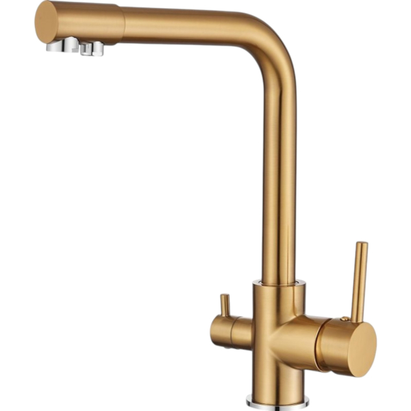 Wasserhahn Spültischarmatur Mischbatterie BieTal® BT-301 3-Wege L-Auslauf Gold