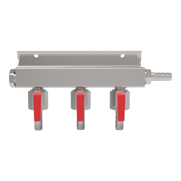 CO2 Wandverteiler 3-leitig Gasverteiler Absperrventil Blind links & 4x Tülle 7mm