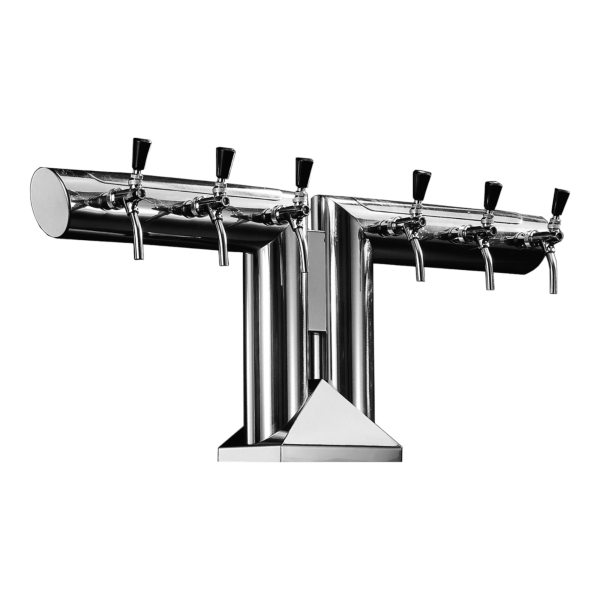 Doppel Winkel Schanksäule 90 Grad mit Fuß BieTal® Typ 610 6-ltg Edelstahl matt