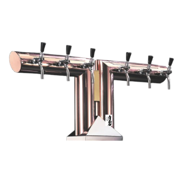 Doppel Winkel Schanksäule 90 Grad mit Fuß BieTal® Typ 610 6-ltg Kupfer poliert