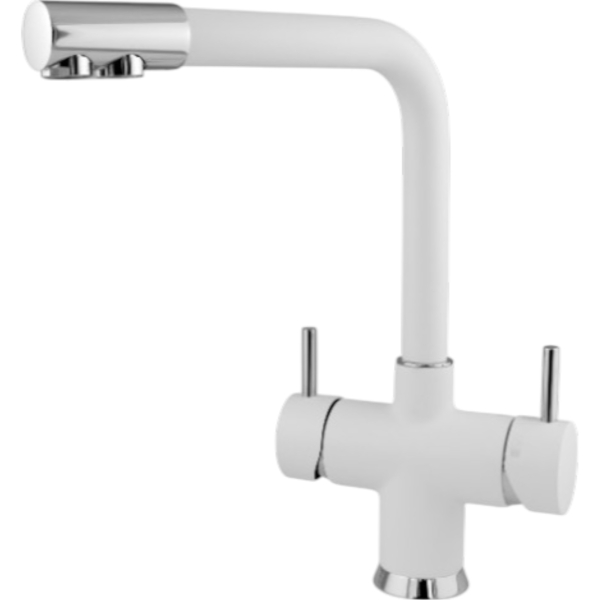 Mischbatterie Küche BieTal® BT-501 5-Wege Wasserhahn weiß/Chrom/Silber L-Auslauf