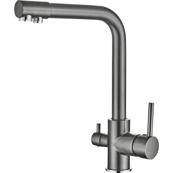 Wasserhahn Spültischarmatur Mischbatterie BieTal® BT-301 3-Wege L-Auslauf Gun Metal