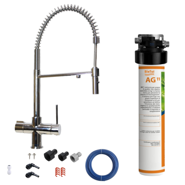 BieTal® Trinkwasser Wasserfilter Aktivkohle 3-Wege Wasserhahn Chrom mit Brause