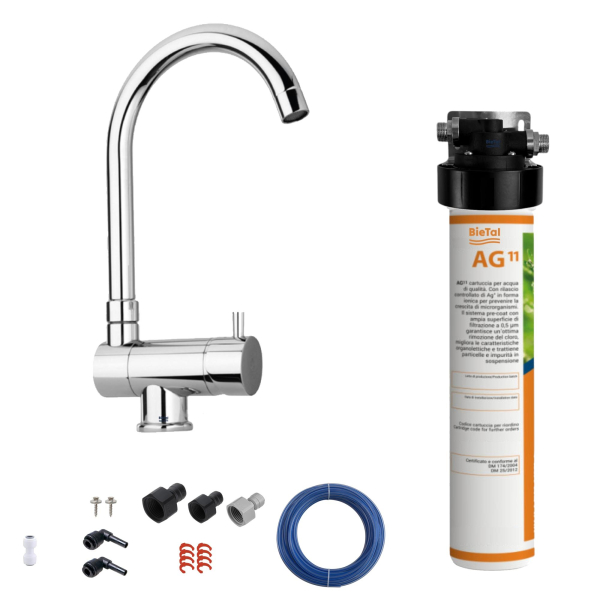 BieTal® Trinkwasser Wasserfilter Aktivkohle mit Wasserhahn Chrom Drehbar Klappbar