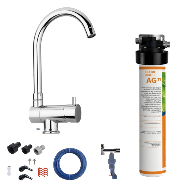 BieTal® Trinkwasserfilter Aktivkohle 3-Wege Wasserhahn Chrom Klappbar Wasserstop